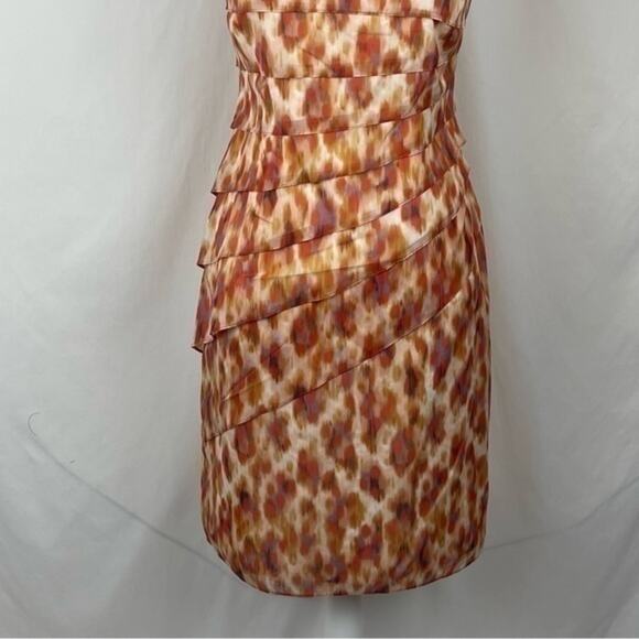 Ann Taylor Orange Silk Watercolor Print Fitted Party Event Dress NWOT Size 4 - Picture 4 of 13